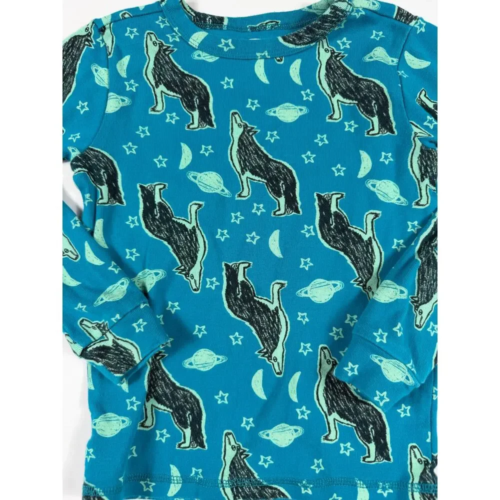 Tea Collection Glow in the Dark Wolf Space Long Sleeve Pajamas Blue Size 7